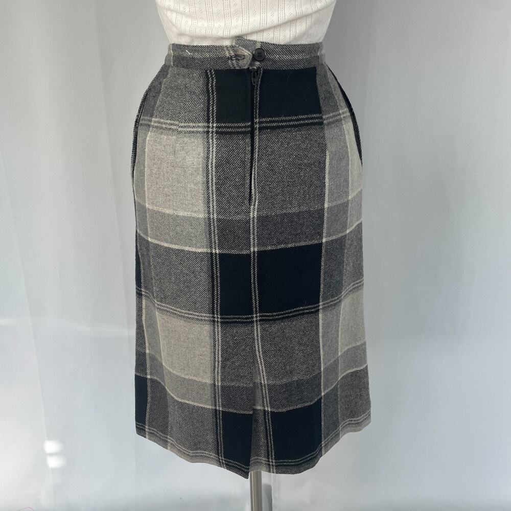 Vtg Pencil Skirt Size 8 Black Gray Plaid Check Midi Office Academia Preppy 90s - Picture 6 of 14